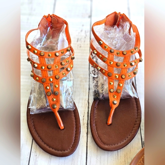 LOT of 3 Pairs Sandals Like New & New Tan Studded Orange Blue Denim Shoes 6/7 - Picture 3 of 16